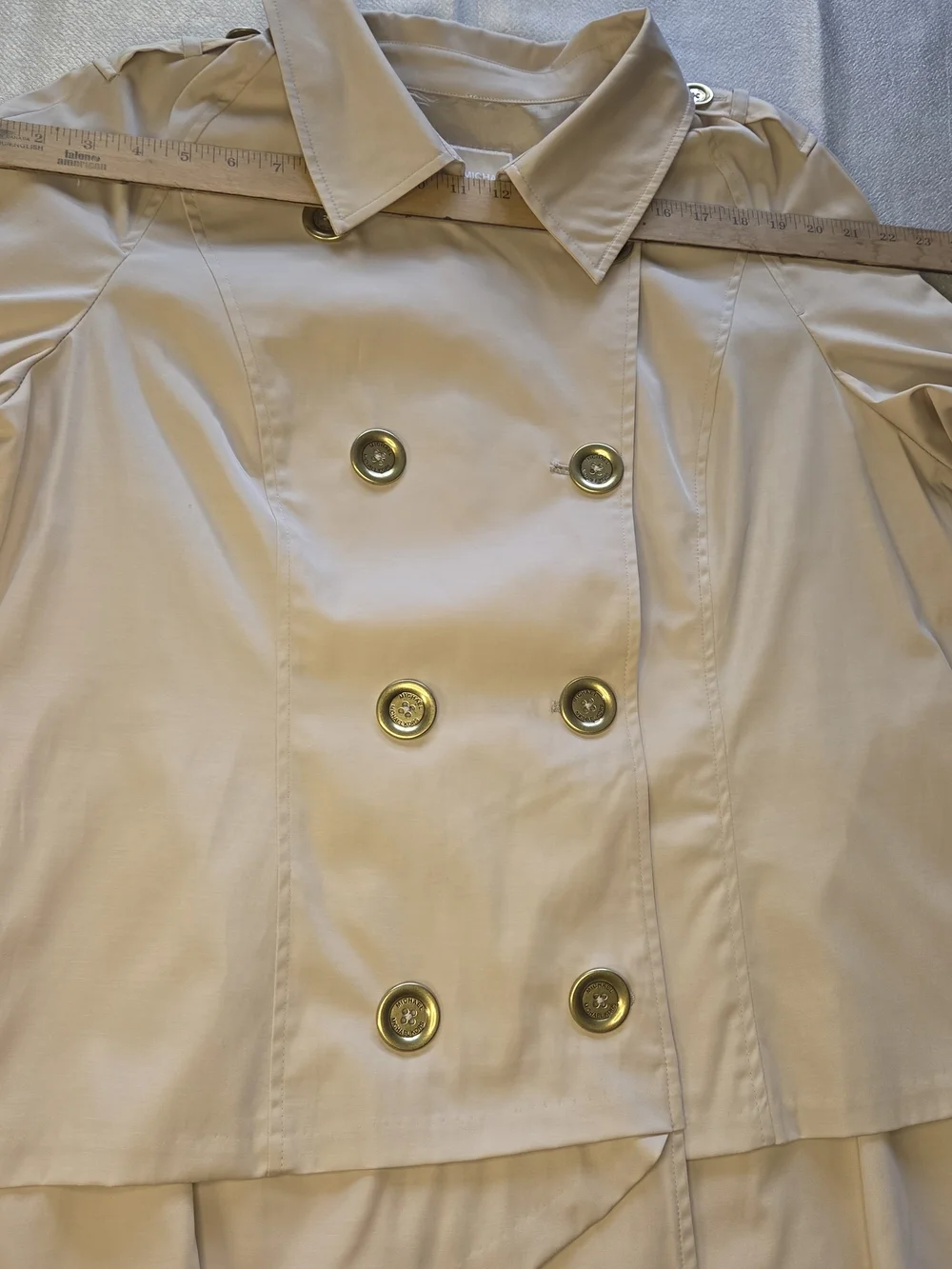 Michael Kors Size 16 Womens Double-Breasted Belted Trench Coat in Cream Ruffled